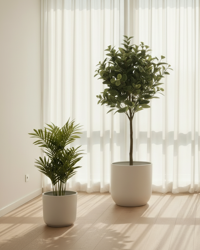 High-quality artificial plants with natural forms and calm colors. Low-maintenance greenery for Scandinavian homes, offices, and light-limited spaces.