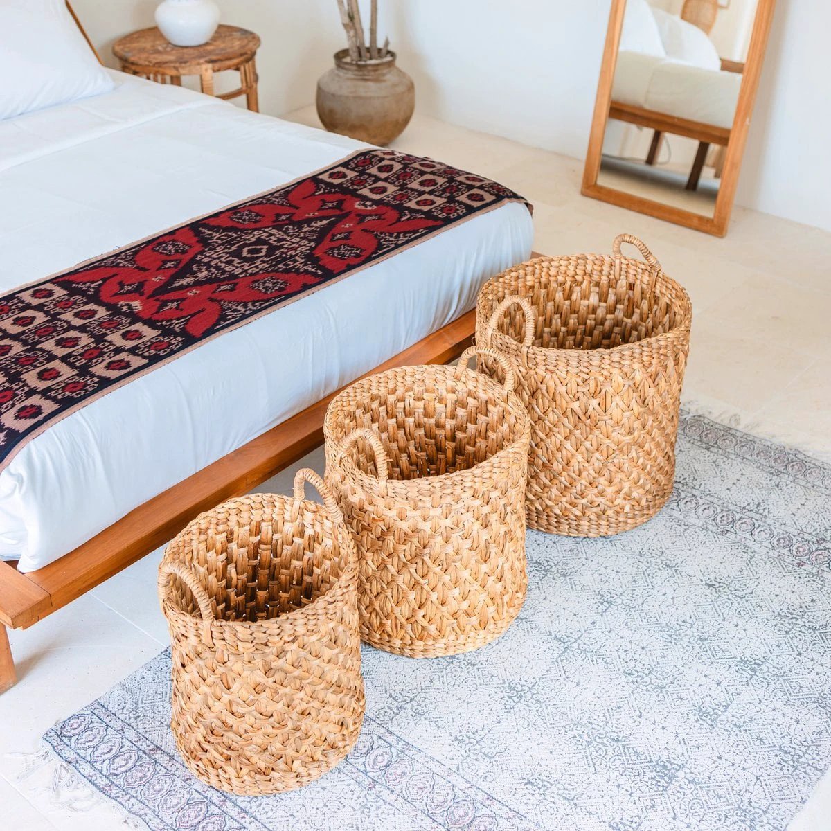 Round Woven Laundry Basket – Boho Plant Basket – Laundry Hamper Brown – Large Basket Made of Water Hyacinth RAJA (3 sizes Ø 35/40/50 cm) by Soeji