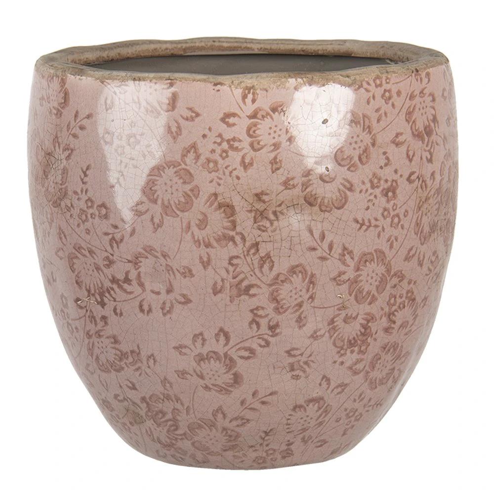 Flowerpot Ø 20x19 cm pink ceramic flower flowerpot inside by Clayre & Eef.