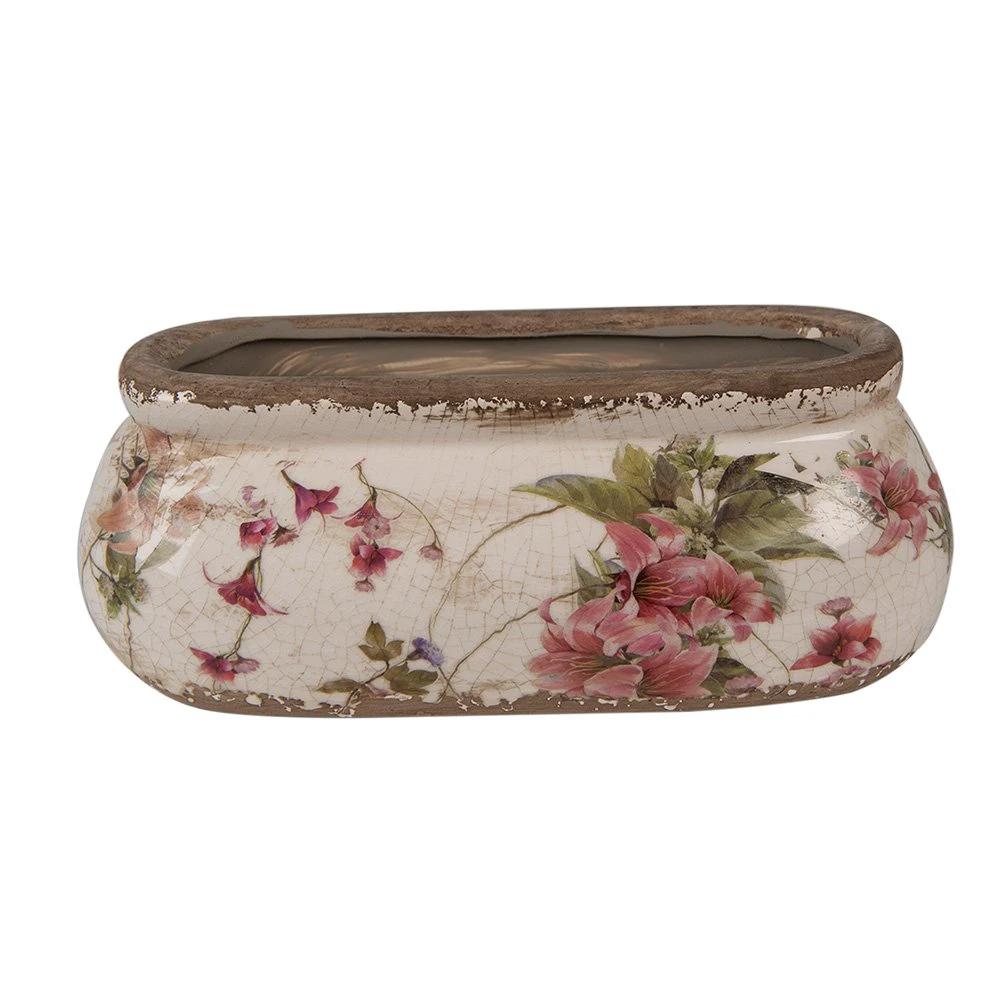 Blumentopf 18x8x7 cm Rosa-Beige Keramik Blumen Blumentopf für den Innenbereich von Clayre & Eef.