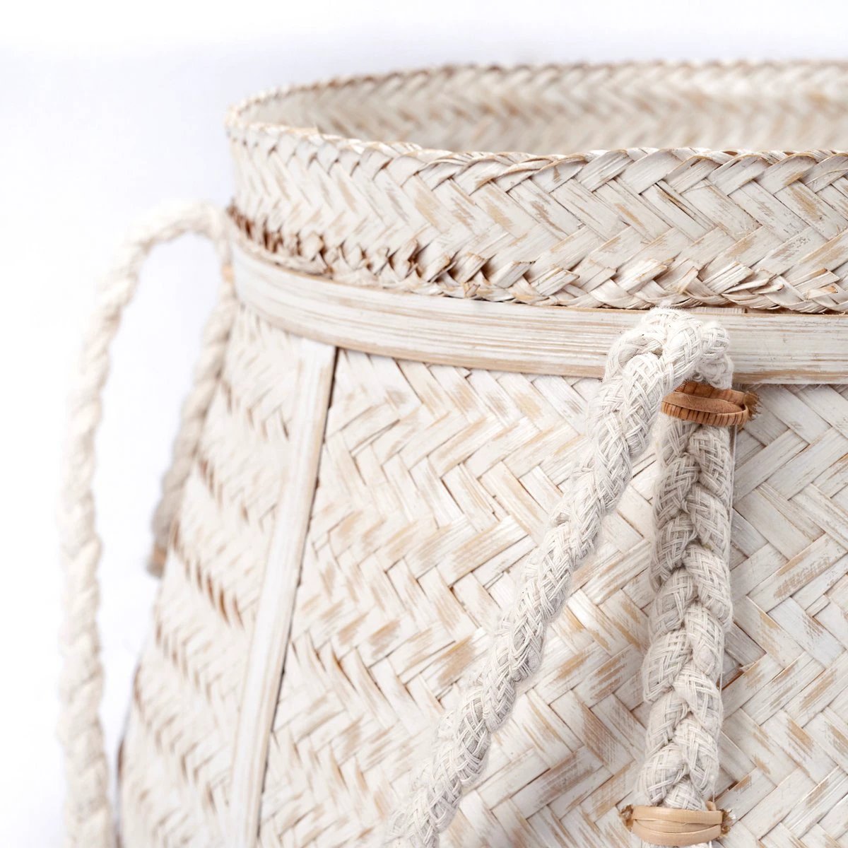 White Basket BIKU | Plant Basket | Laundry Basket | Large Boho Storage Basket Round Made of Bamboo by Soeji