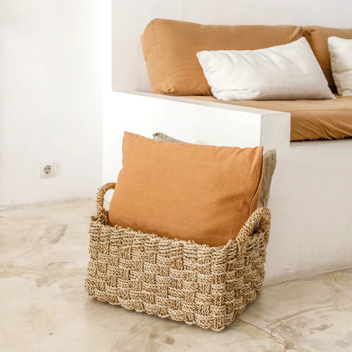 Basket Woven from Seagrass BATIK (3 sizes) Rectangular Storage Basket for Shelves or for Laundry by Soeji