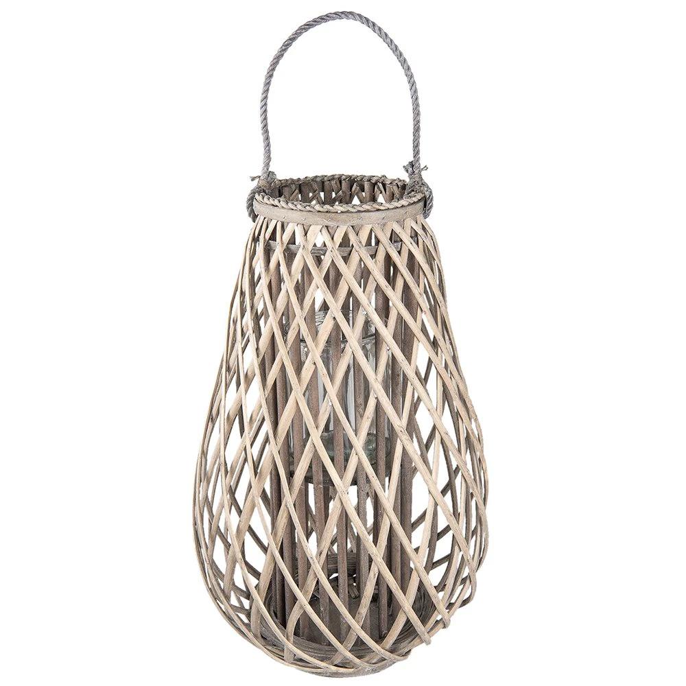 Windlicht Ø 38x60 cm Grijs Hout Kaarsenhouder by Clayre & Eef.