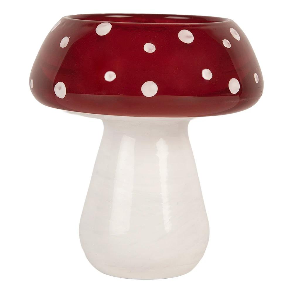 Tea light holder Ø 8x9 cm Red White Glass by Clayre & Eef.