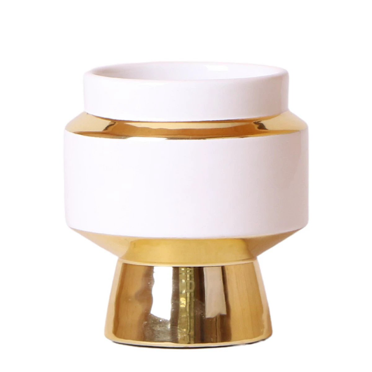 Hummingbird Home | Le Chic flower pot - White ceramic decorative pot with gold details - Ø9cm by Kolibri Company