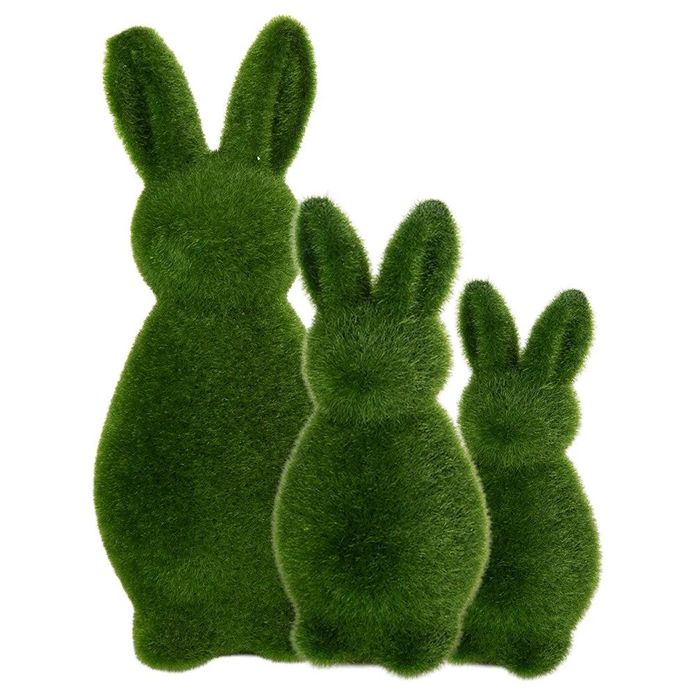 Decoration Statue Rabbit Ø 9x21 cm Green Plastic by Clayre & Eef.