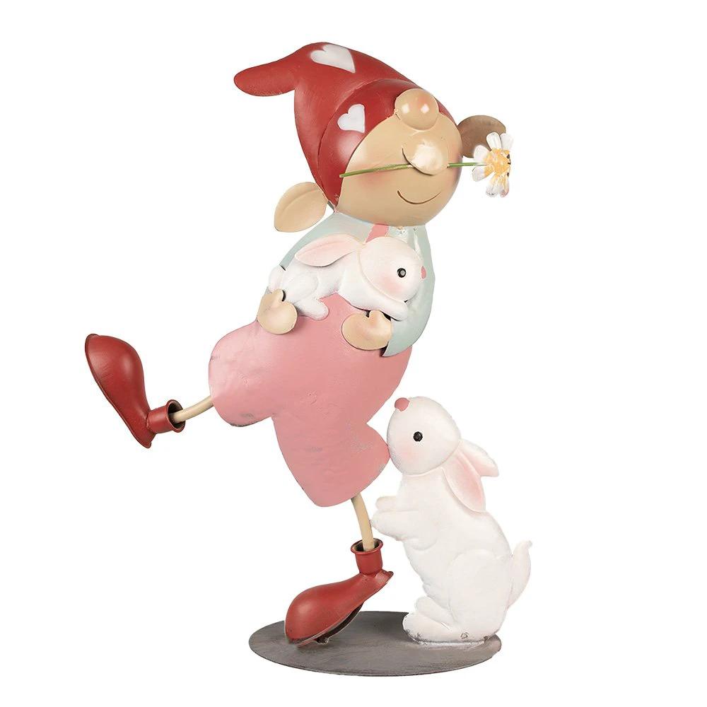 Decoration Statue Gnome 55 cm Pink Metal by Clayre & Eef.