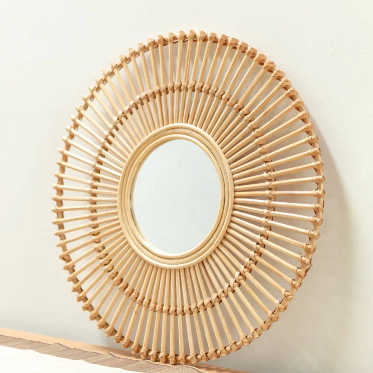 Round Rattan Mirror 58 cm | Handmade Boho Wall Mirror BUMI by Soeji