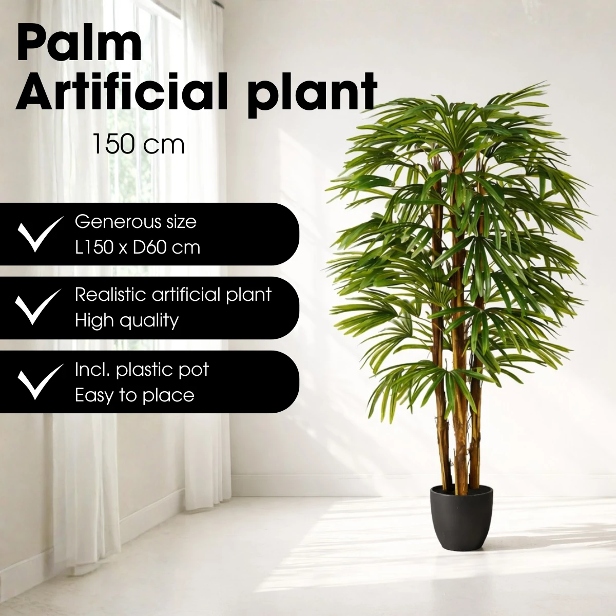 Artificial plant Raphis Palm Green by Mica Decorations