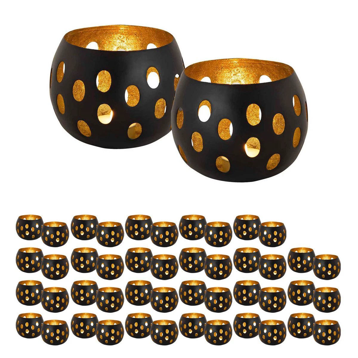 Tealight holder 48-piece set 2 x 24 VE candle holder Florina ball shape black matt gold-plated inside by Voglrieder kreatives Wohnen