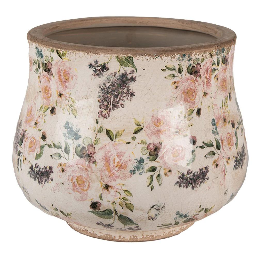 Blumentopf Ø 22x18 cm Beige-Rosa Keramik Blume Blumentopf für Innenräume von Clayre & Eef.
