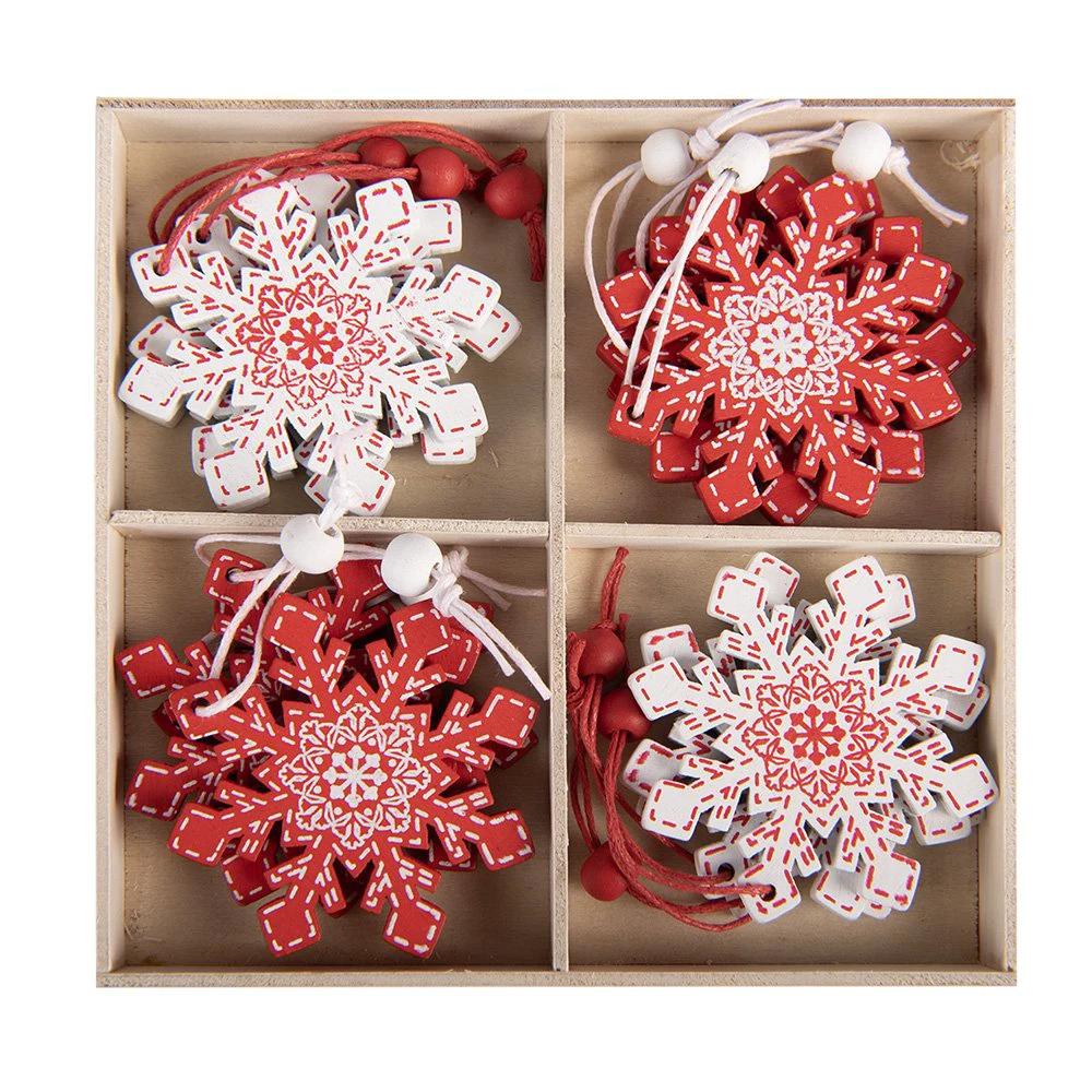 Christbaumanhänger-Set mit 12 Schneeflocken 13x13 cm rotes Holz von Clayre & Eef.