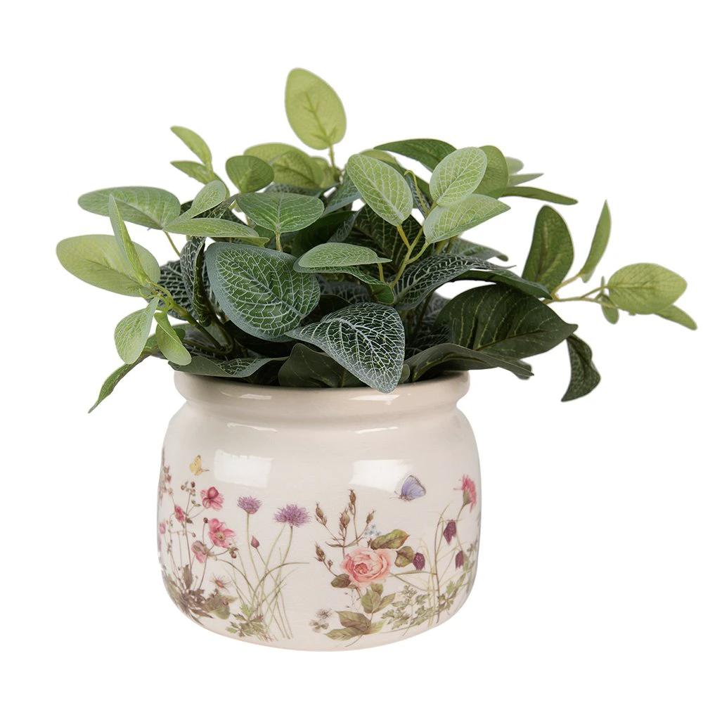 Blumentopf Ø 20x15 cm Beige-Rosa Keramik-Blumentopf für Innenbereich von Clayre & Eef.