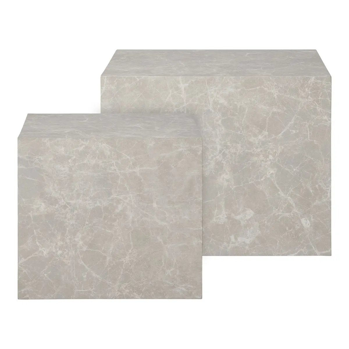 Prague Coffee Table Set - Beige, Marble Look, MDF, Decor Paper, Set of 2 by EMIRELLE