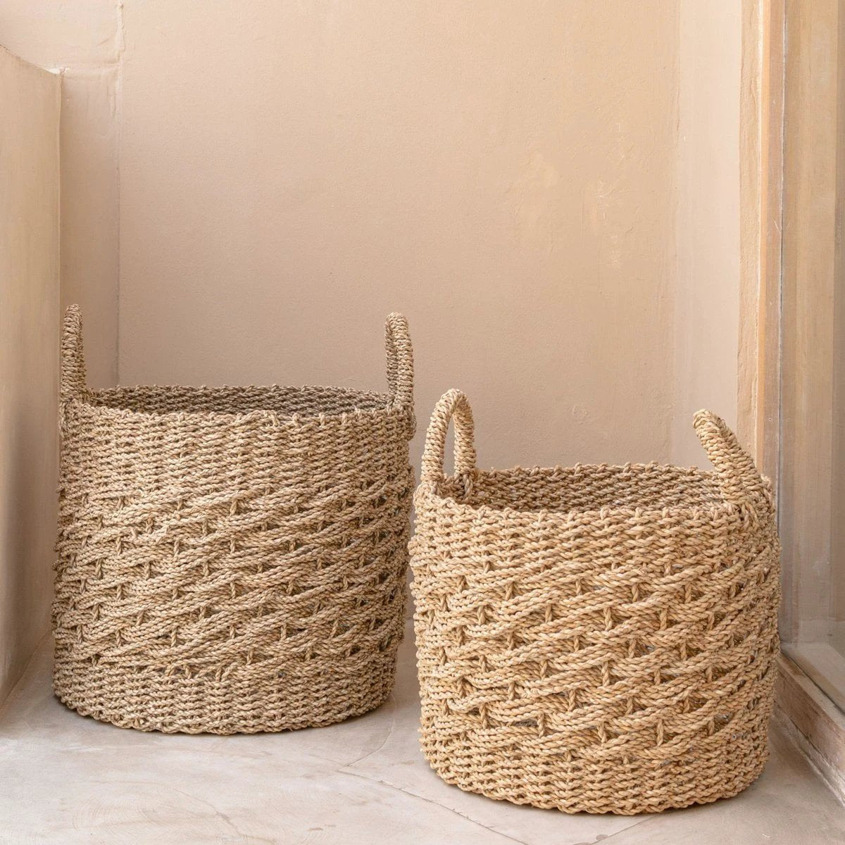 Large Laundry Basket Round Storage Basket Decorative Basket Woven from Natural Fibres MASILA (2 sizes) by Soeji