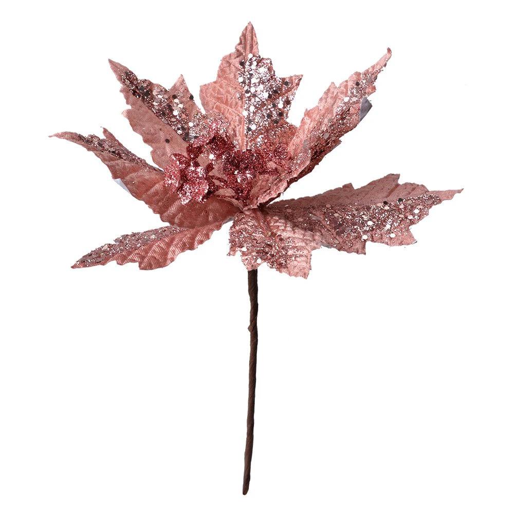 Artificial plant Christmas star Ø 22x25 cm Pink Plastic Christmas decoration by Clayre & Eef.