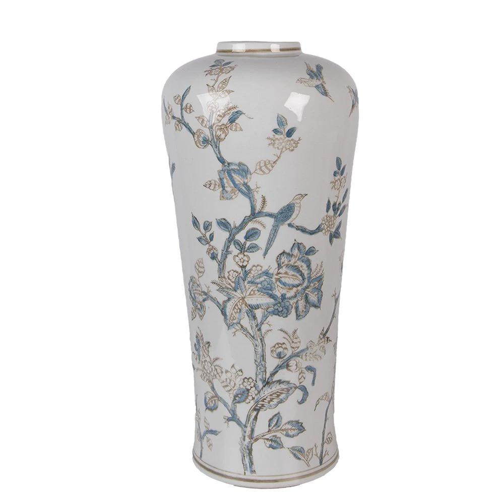 Vase Ø 17x39 cm Weiß-Blau Keramik von Clayre & Eef.