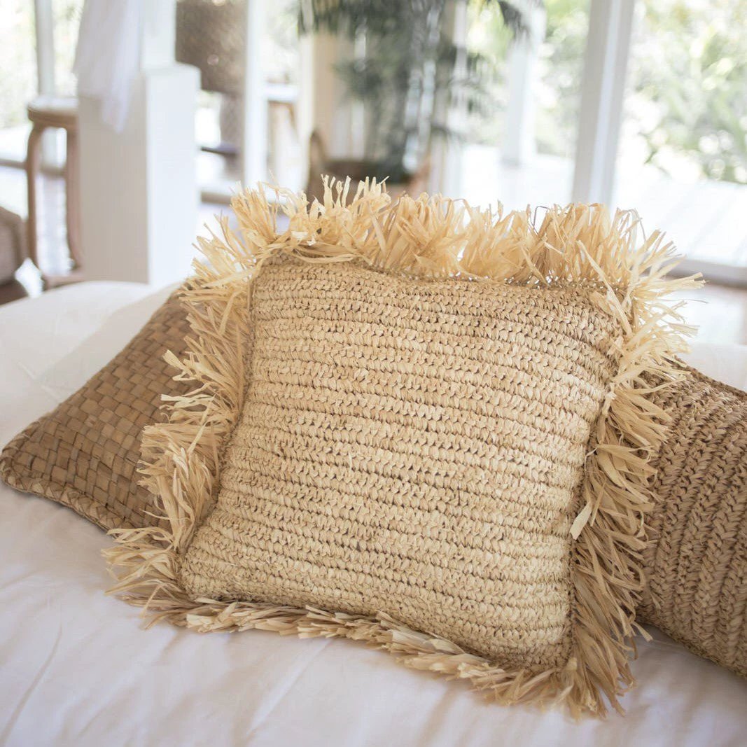 Throw Pillow with filling | Decorative Cushion | Sofa Pillow GANDI made of Raffia by Soeji
