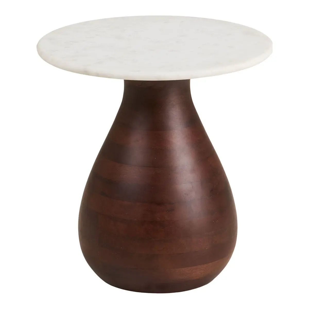 Heide Side table, mango wood/marble, dark brown/white, ø40x41 cm by EMIRELLE