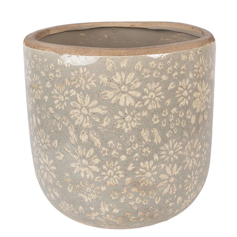 Flowerpot Ø 20x19 cm Gray Ceramic by Clayre & Eef.
