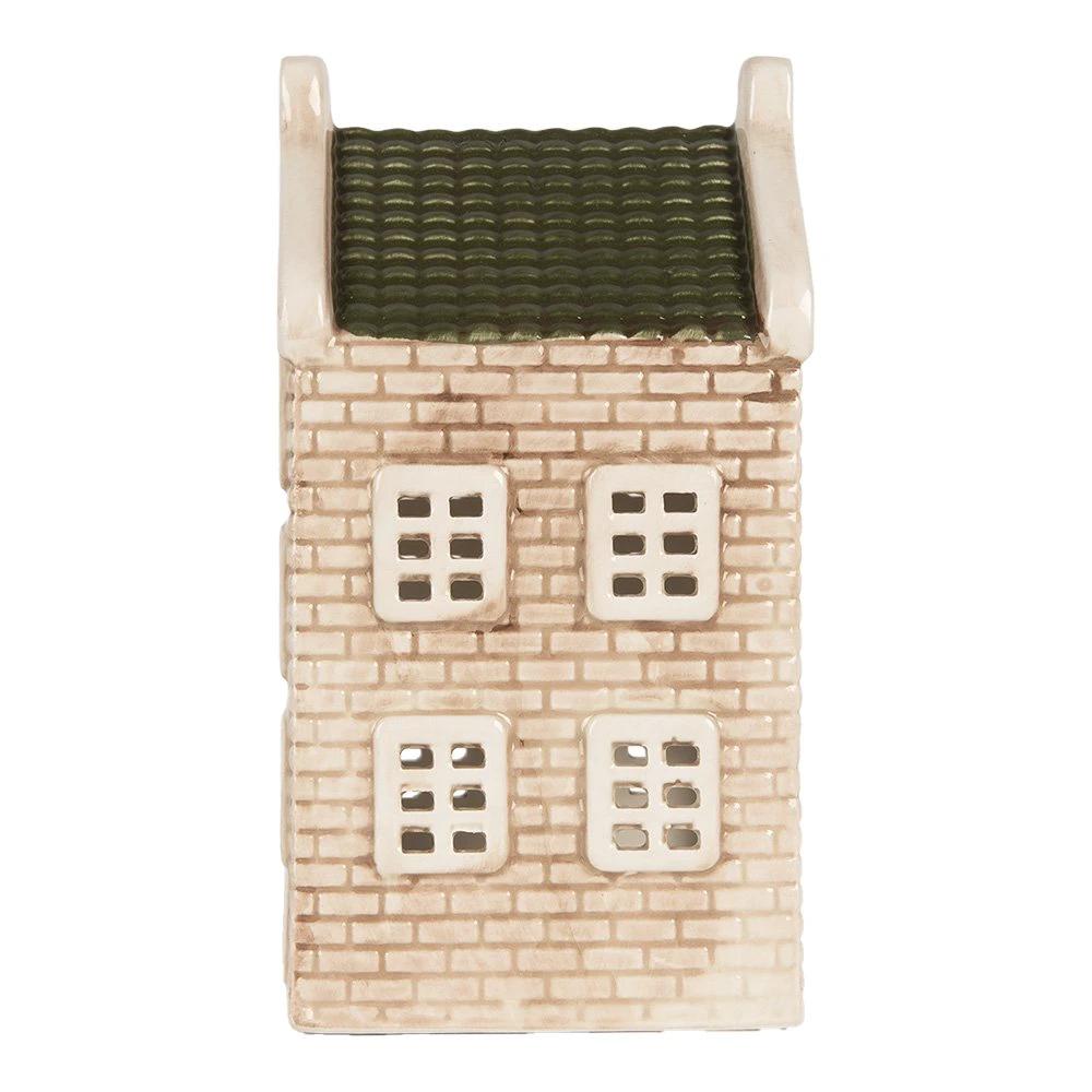 Tea light holder House 9x10x19 cm Beige Ceramic by Clayre & Eef.