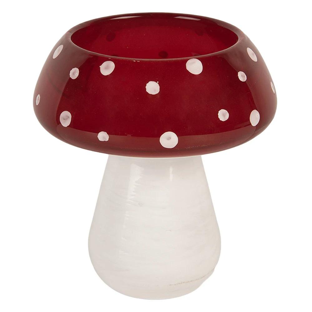 Tea light holder Ø 8x9 cm Red White Glass by Clayre & Eef.