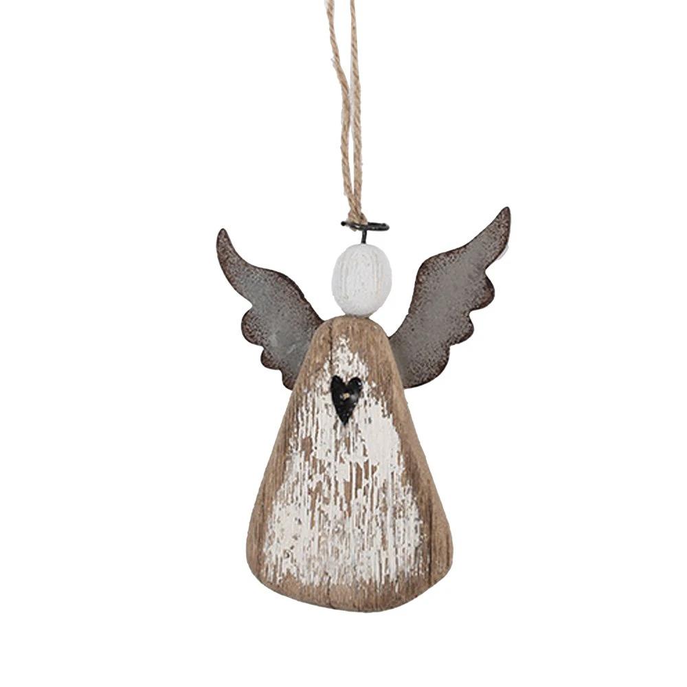 Decoratie Hanger Engel 9x2x13 cm Bruin Wit Hout by Clayre & Eef.