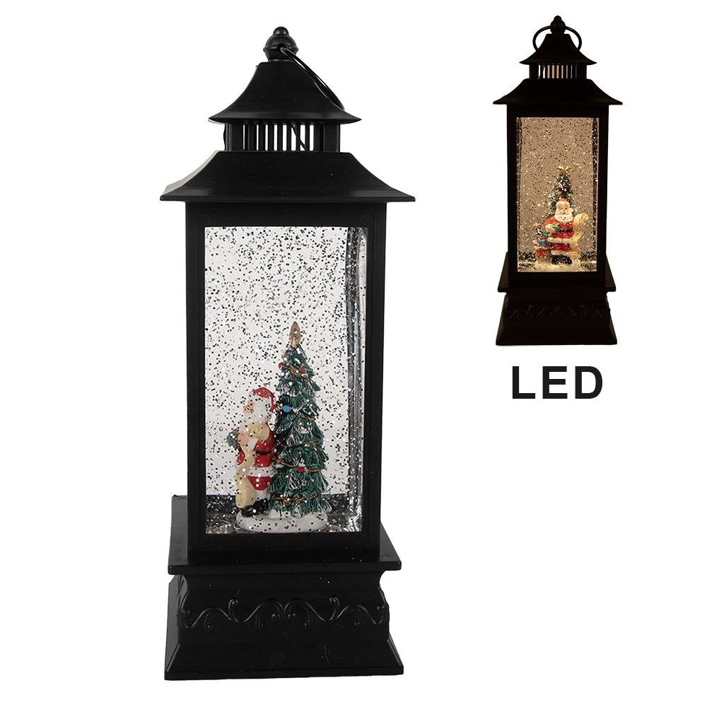 Weihnachtsdekoration mit LED-Beleuchtung und Musik 10x10x28 cm schwarzer Kunststoff von Clayre & Eef.