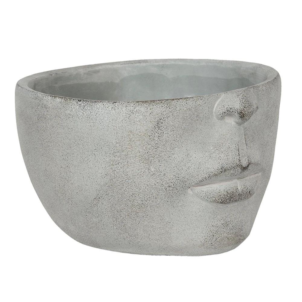 Flowerpot 24x23x15 cm gray stone face flowerpot inside by Clayre & Eef.