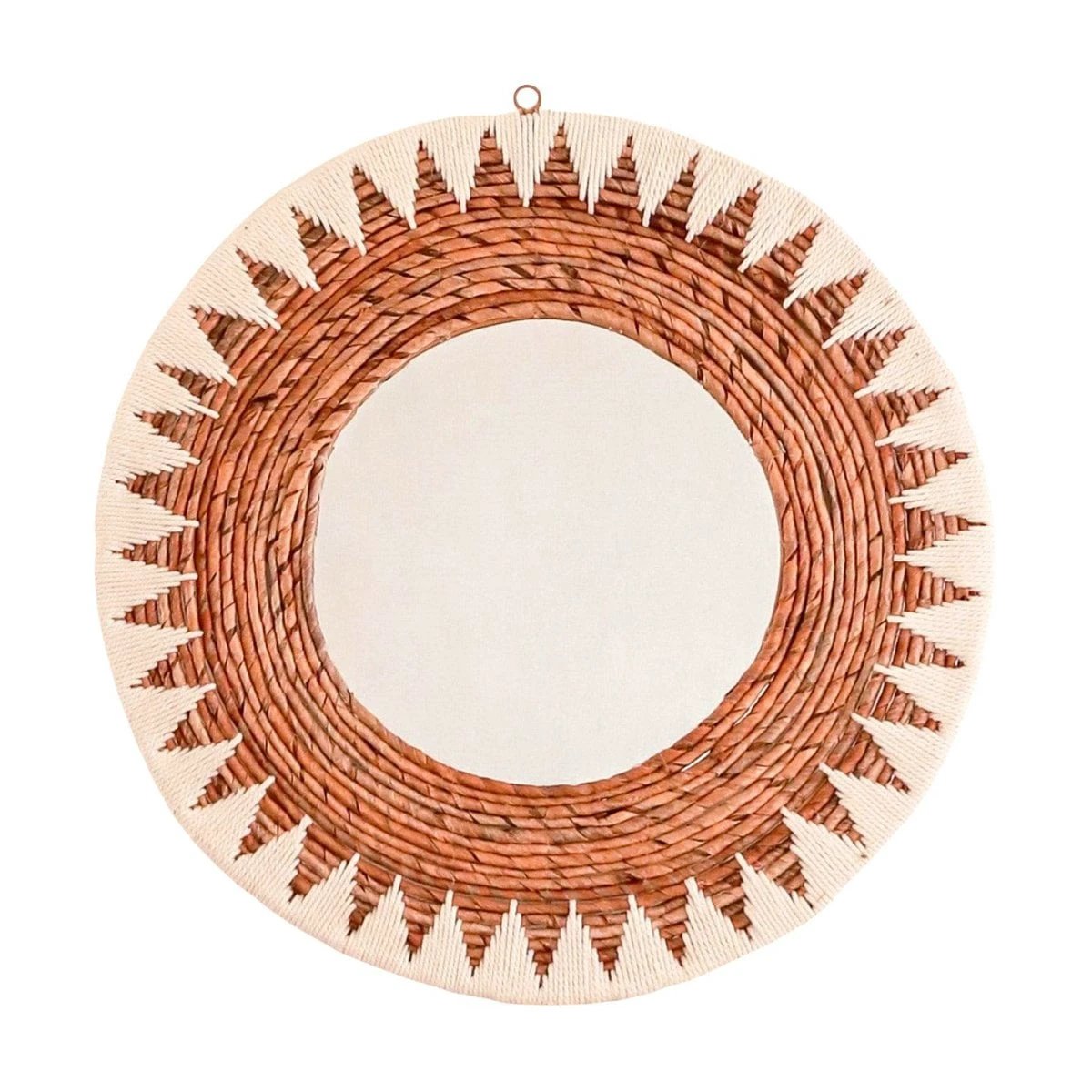 Round Boho Mirror 60 cm | Handmade Woven Wall Mirror AWAN | Wall Decoration with Pattern made of Cotton Cords by Soeji