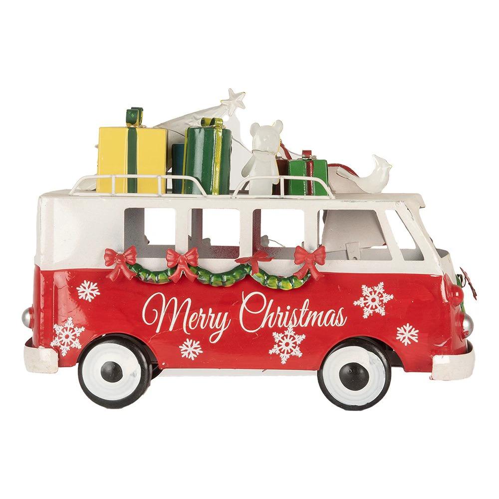 Christmas decoration with LED lighting bus 31x15x21 cm red metal by Clayre & Eef.