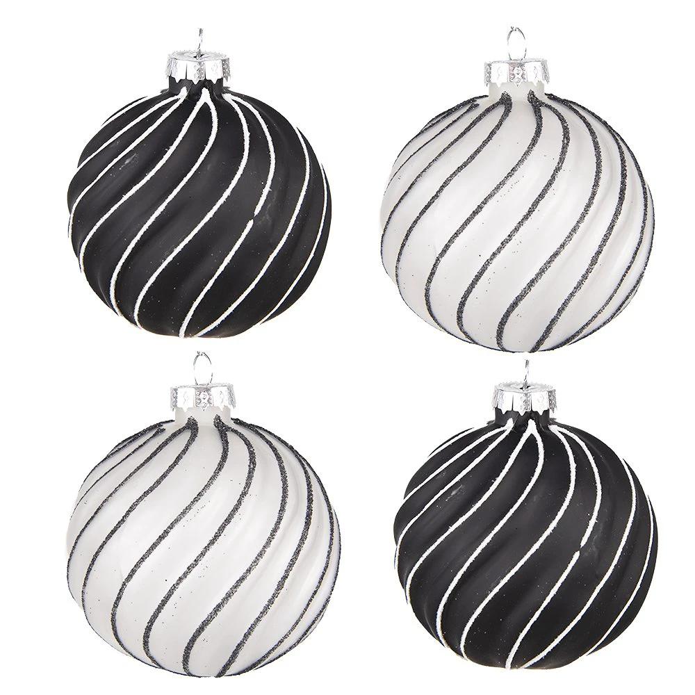 Christmas ball set of 4 Ø 8 cm black gray glass Christmas decoration by Clayre & Eef.