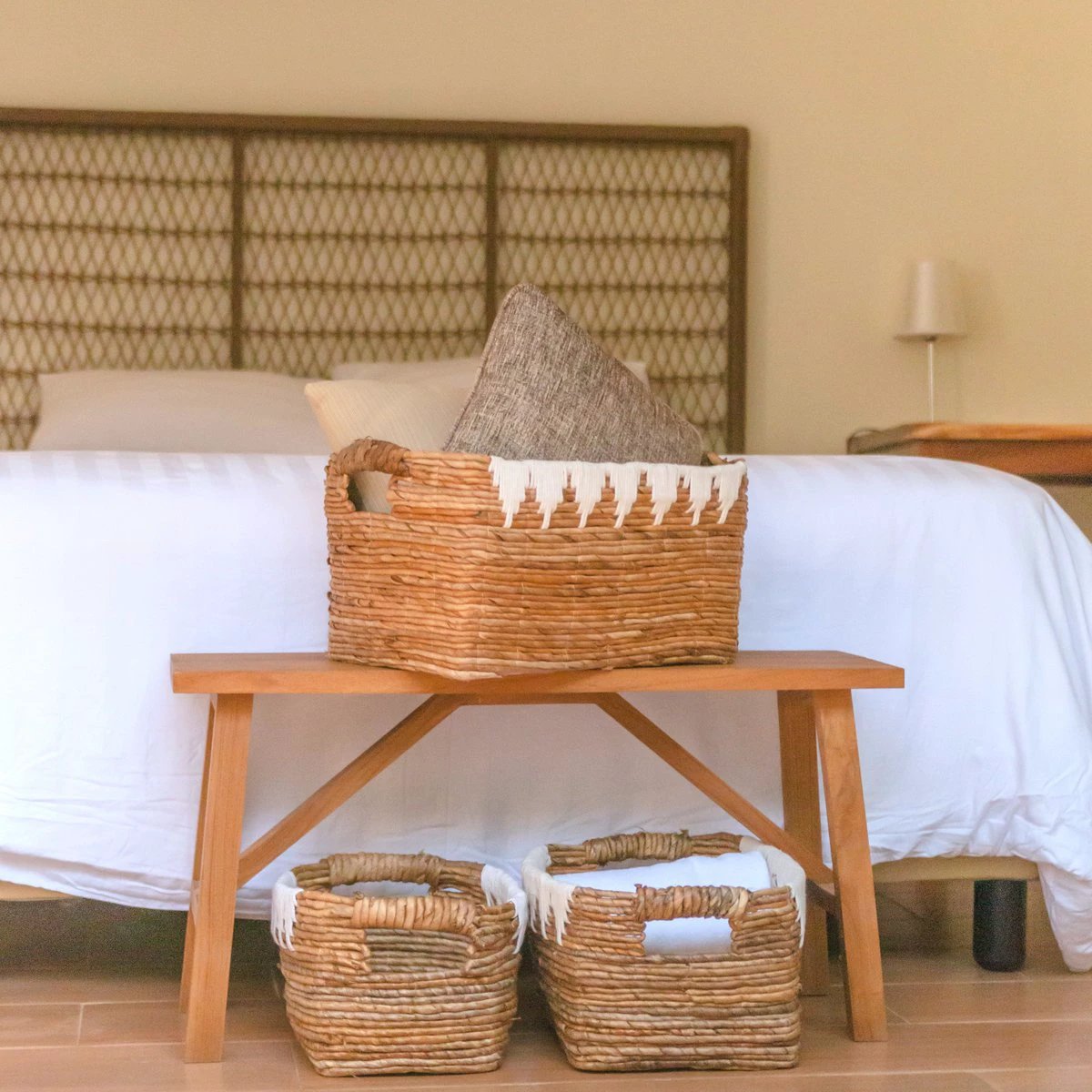 Storage Basket with Cotton Decor PISANG Decorative Basket Handwoven from Banana Fibre by Soeji