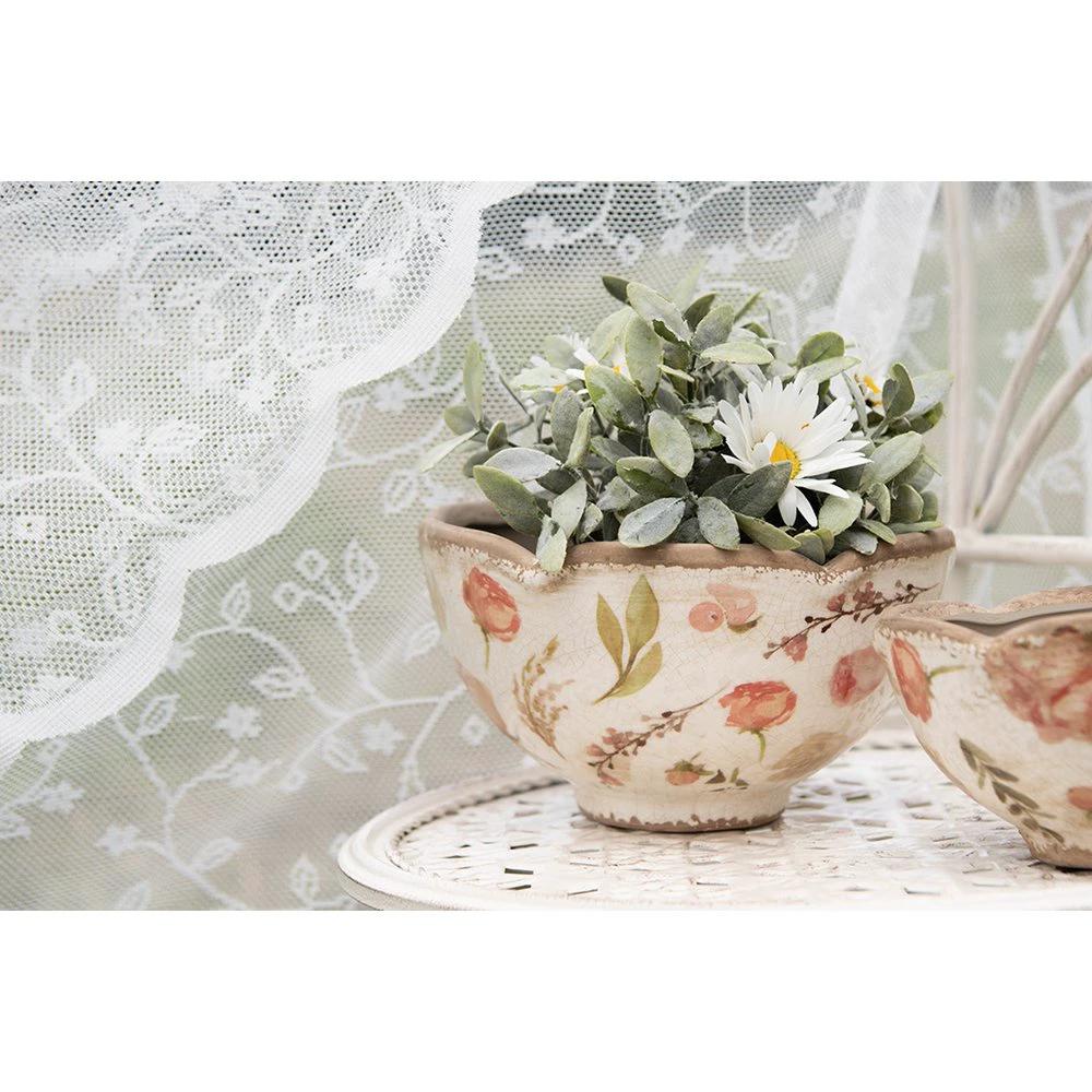 Flowerpot Ø 21x12 cm Beige pink ceramic flower flowerpot inside by Clayre & Eef.