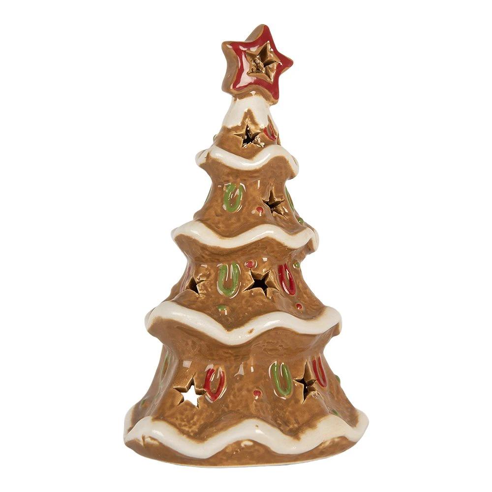 Tea light holder Christmas tree 11x8x17 cm Brown Ceramic by Clayre & Eef.
