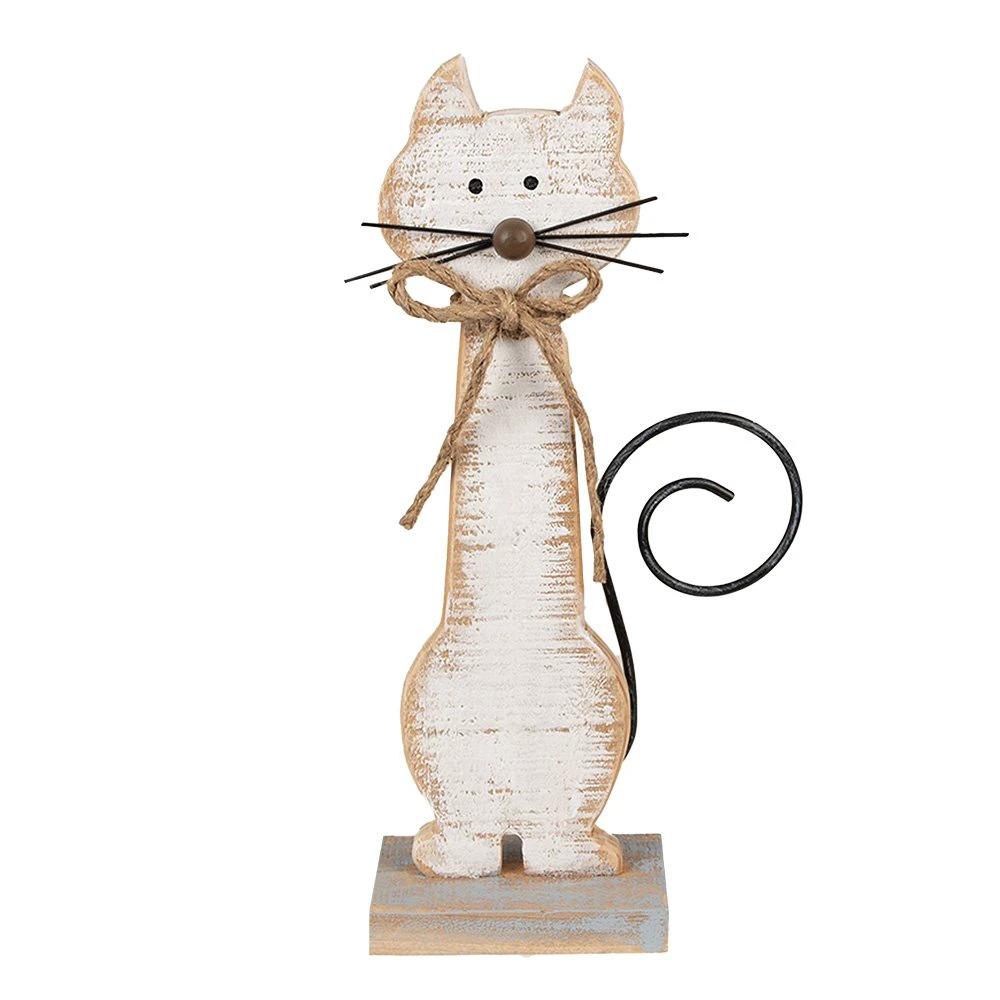 Decoratie Beeld Kat 38 cm Wit Hout by Clayre & Eef.