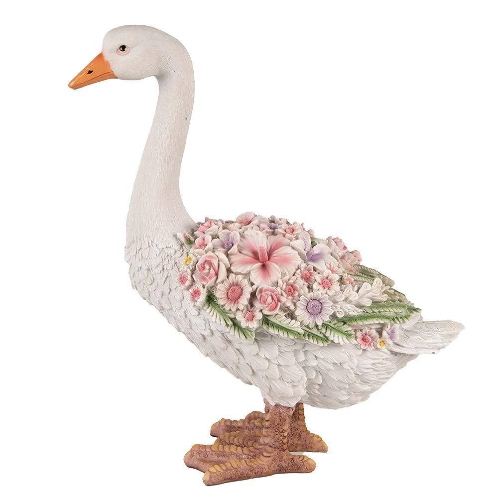 Goose statue 45 cm White Pink Polyresin statue decoration by Clayre & Eef.