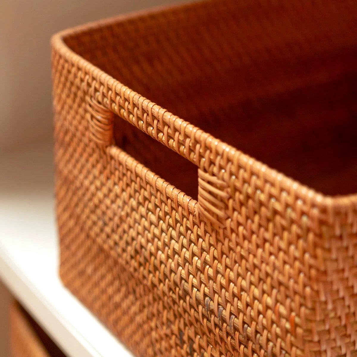 Shelf Basket made from Rattan Newspaper Basket Storage Basket Brown Handwoven Decorative Basket WARSA (3 sizes) by Soeji