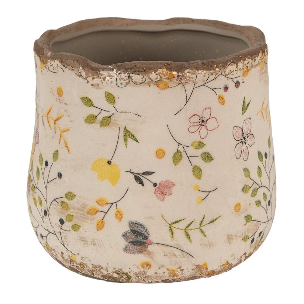 Flowerpot Ø 11x10 cm Beige Yellow Ceramic Flowers Flowerpot Indoor by Clayre & Eef.