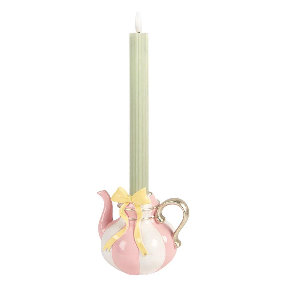 Candlestick Teapot 13x10x11 cm Pink Plastic by Clayre & Eef.