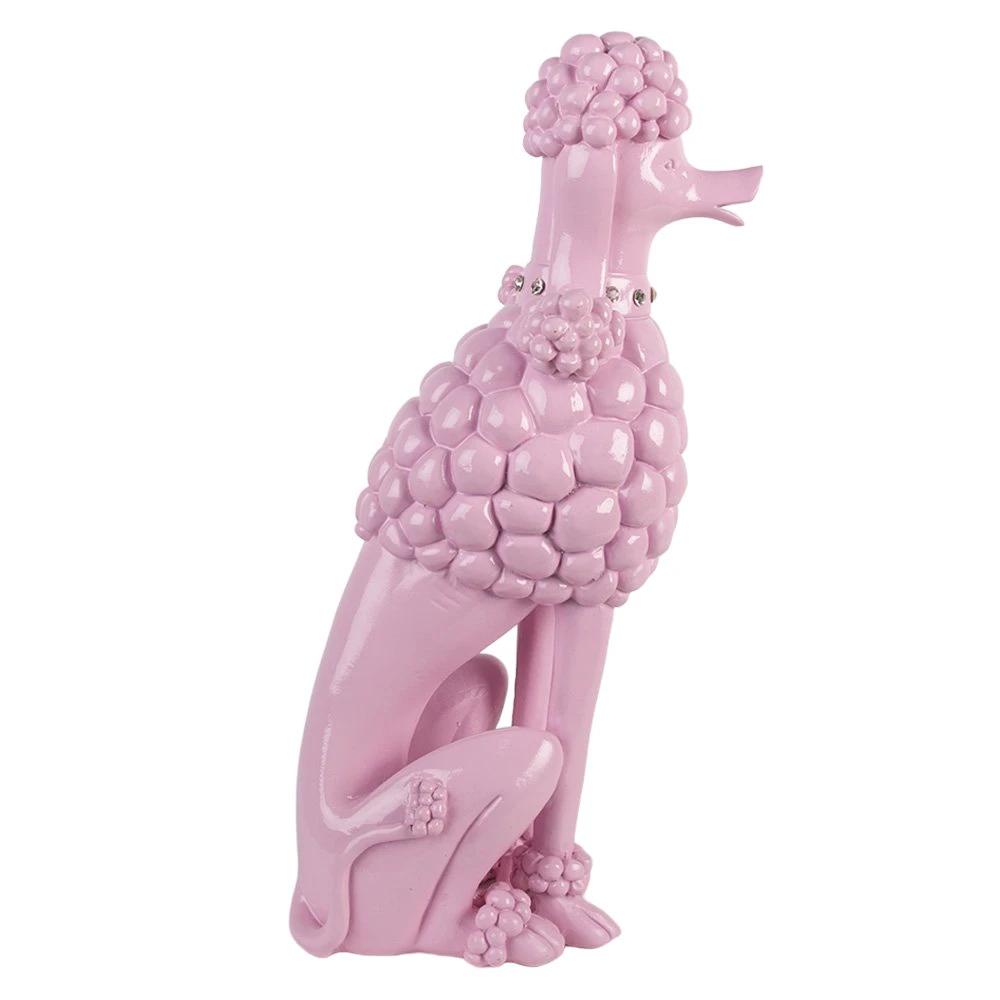 Decoration image dog Poodle 13x17x33 cm pink plastic by Clayre & Eef.
