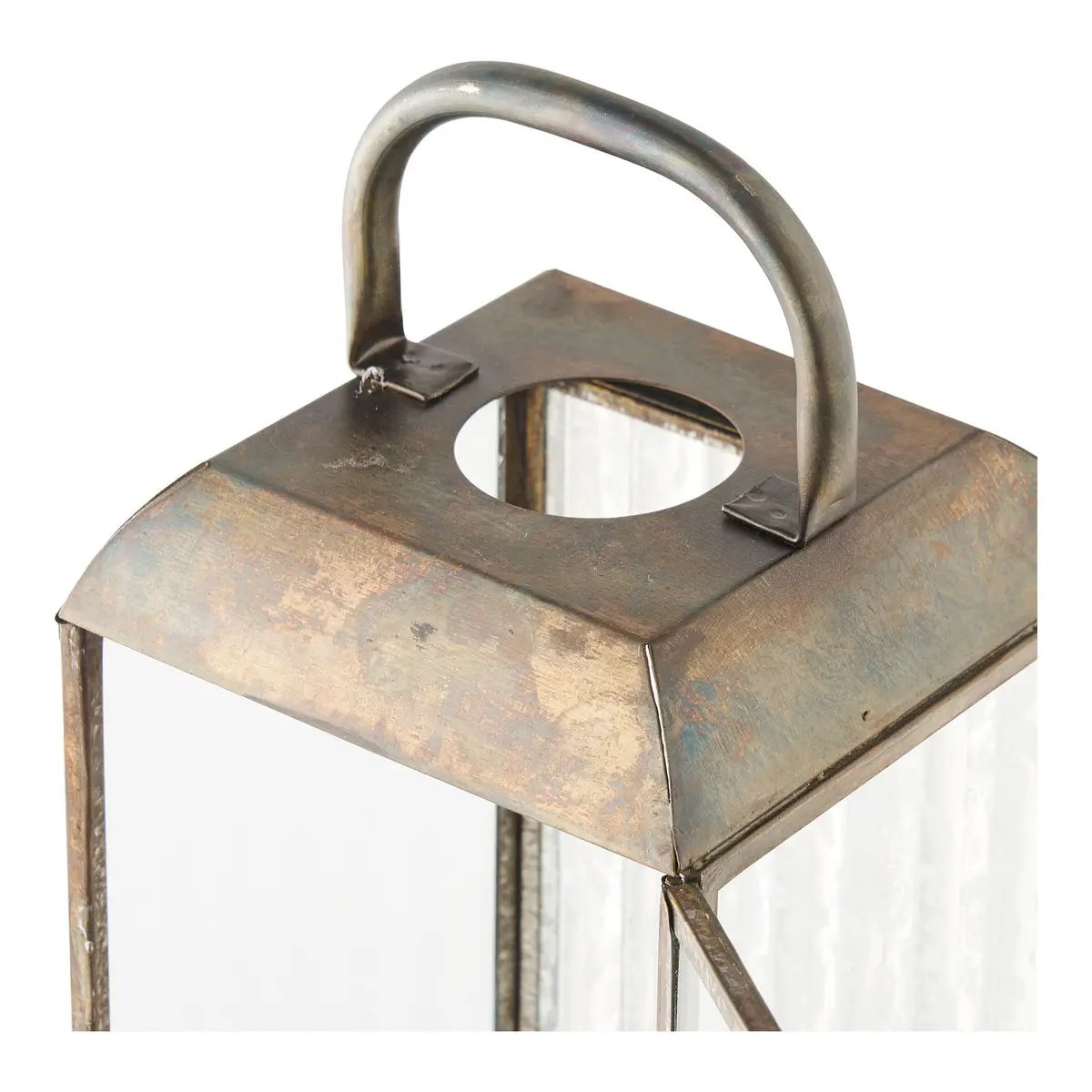 Herslev Lantern, glass/metal, antique brass look, 12x12x60 cm by EMIRELLE