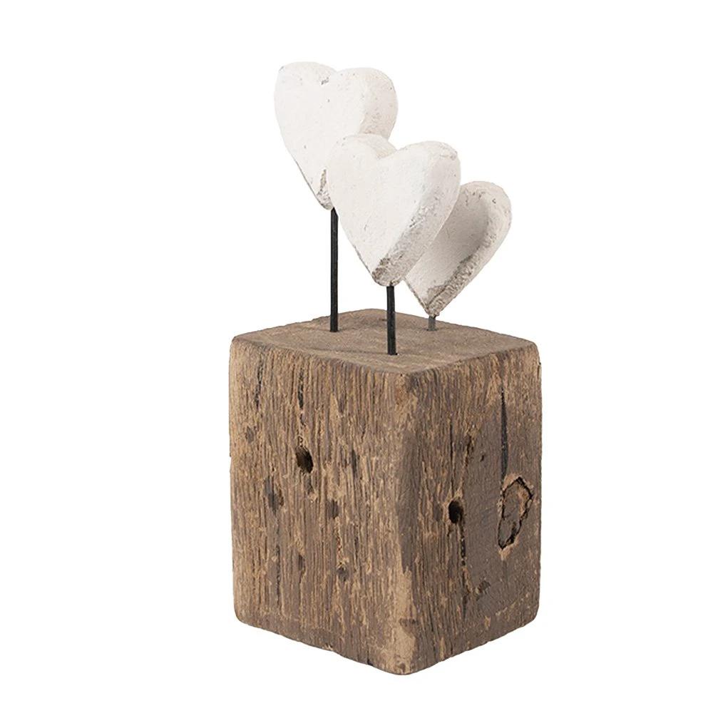 Dekorationsfigur Herzen 7x6x15 cm Weiß Braun Holz von Clayre & Eef.