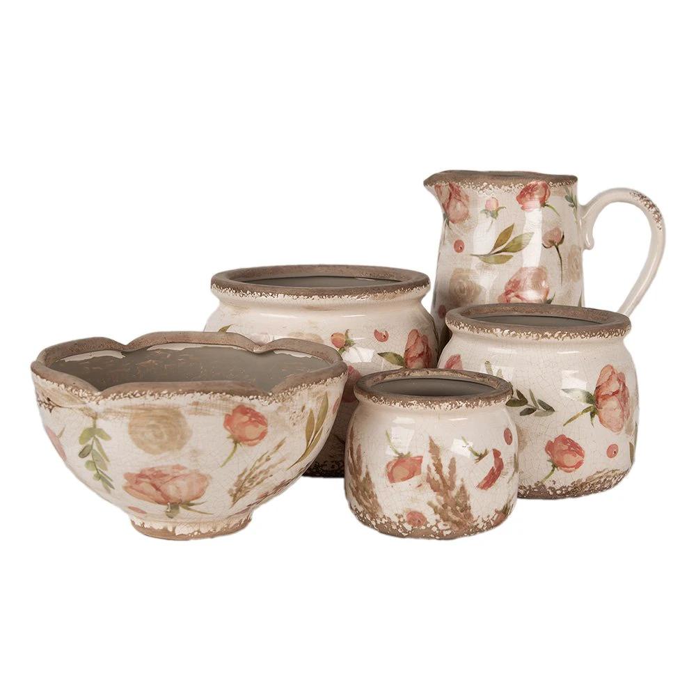 Flowerpot Ø 21x12 cm Beige pink ceramic flower flowerpot inside by Clayre & Eef.