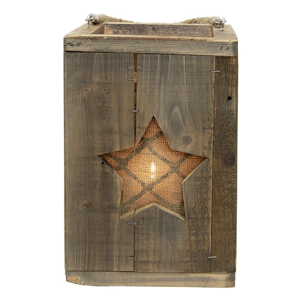 Relief light 19x19x28 cm brown wood star candle holder by Clayre & Eef.