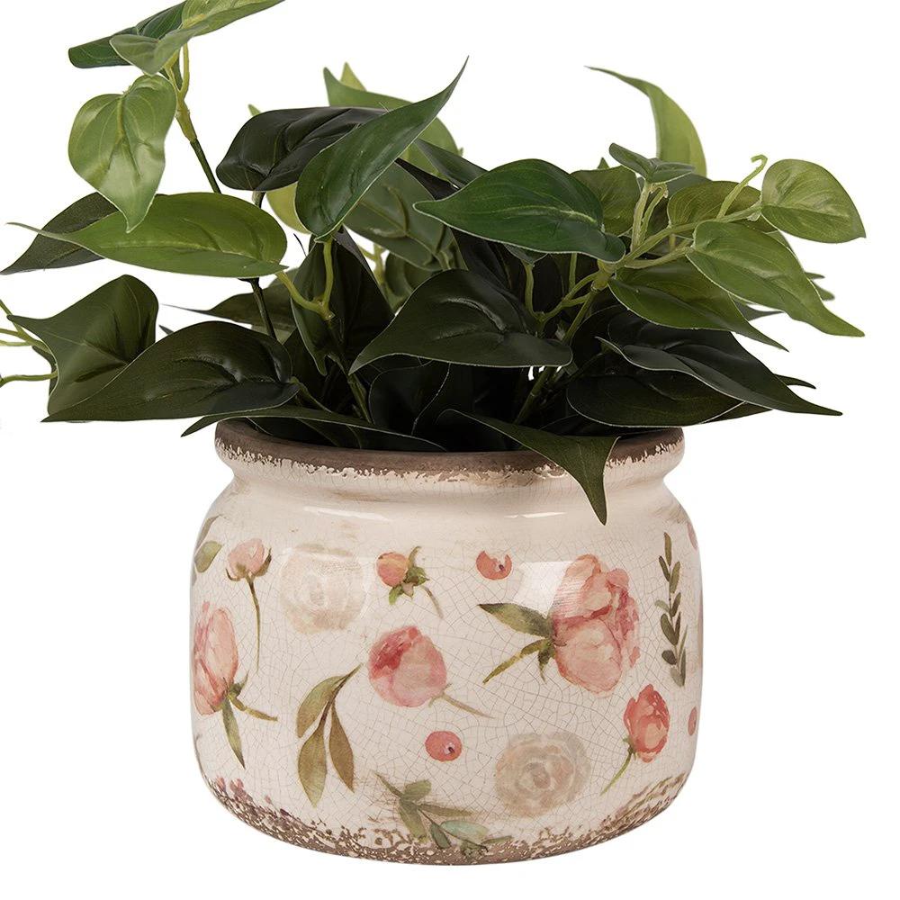 Flowerpot Ø 20x15 cm beige pink ceramic flower flowerpot inside by Clayre & Eef.