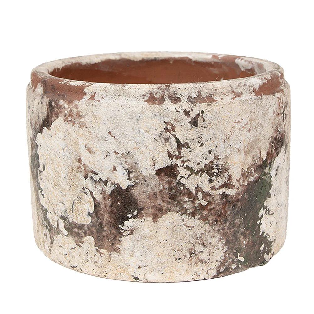 Flowerpot Ø 18x11 cm Beige Green Terracotta by Clayre & Eef.