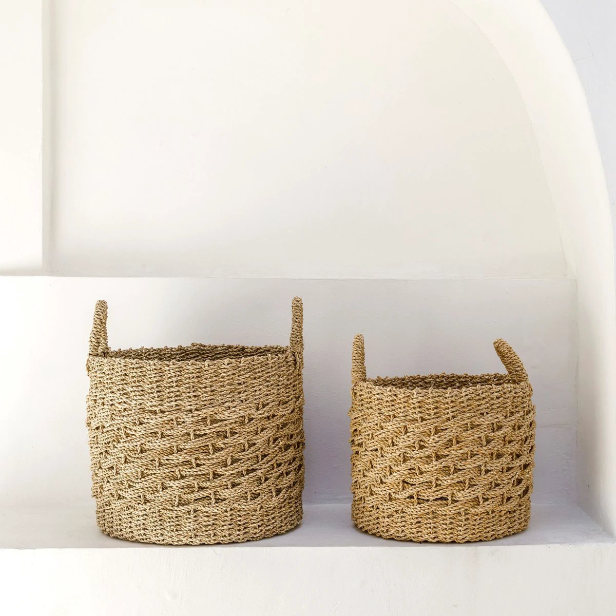 Large Laundry Basket Round Storage Basket Decorative Basket Woven from Natural Fibres MASILA (2 sizes) by Soeji