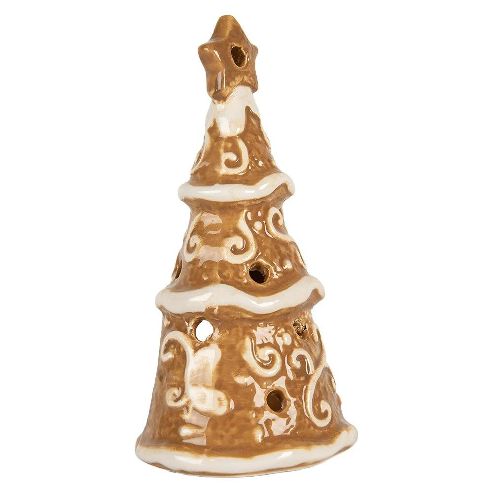 Tea light holder Christmas tree Ø 8x15 cm Brown Ceramic by Clayre & Eef.