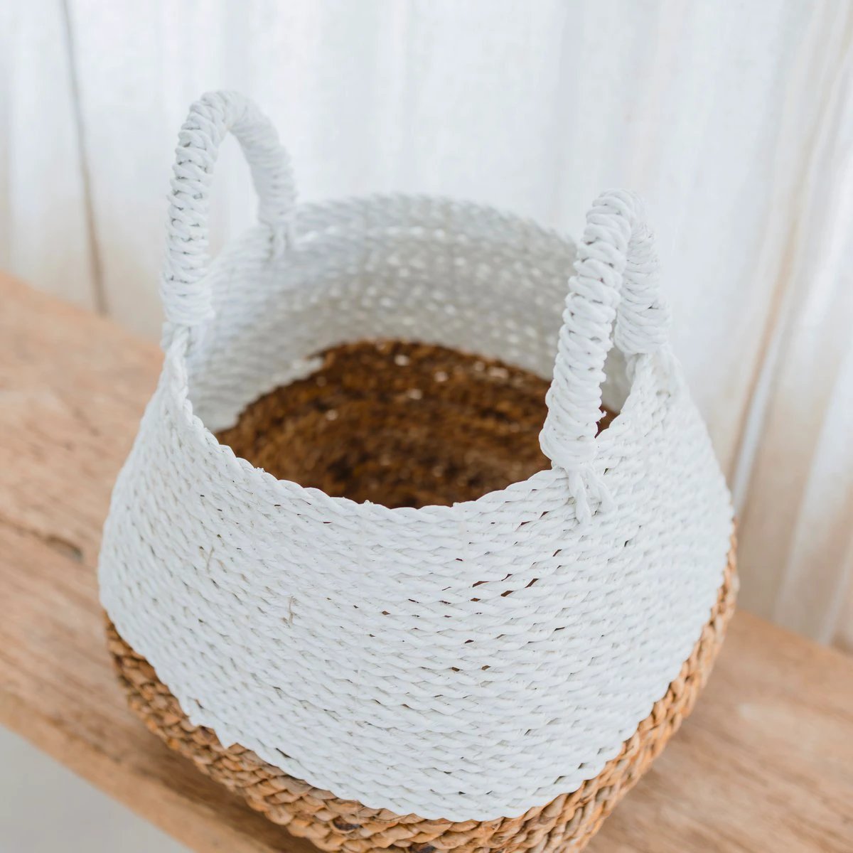 Woven Storage Basket White – Boho Decorative Basket – Square Laundry Basket – Shelf Basket Made of Banana Fibre MAJALENGKA white (3 sizes) by Soeji